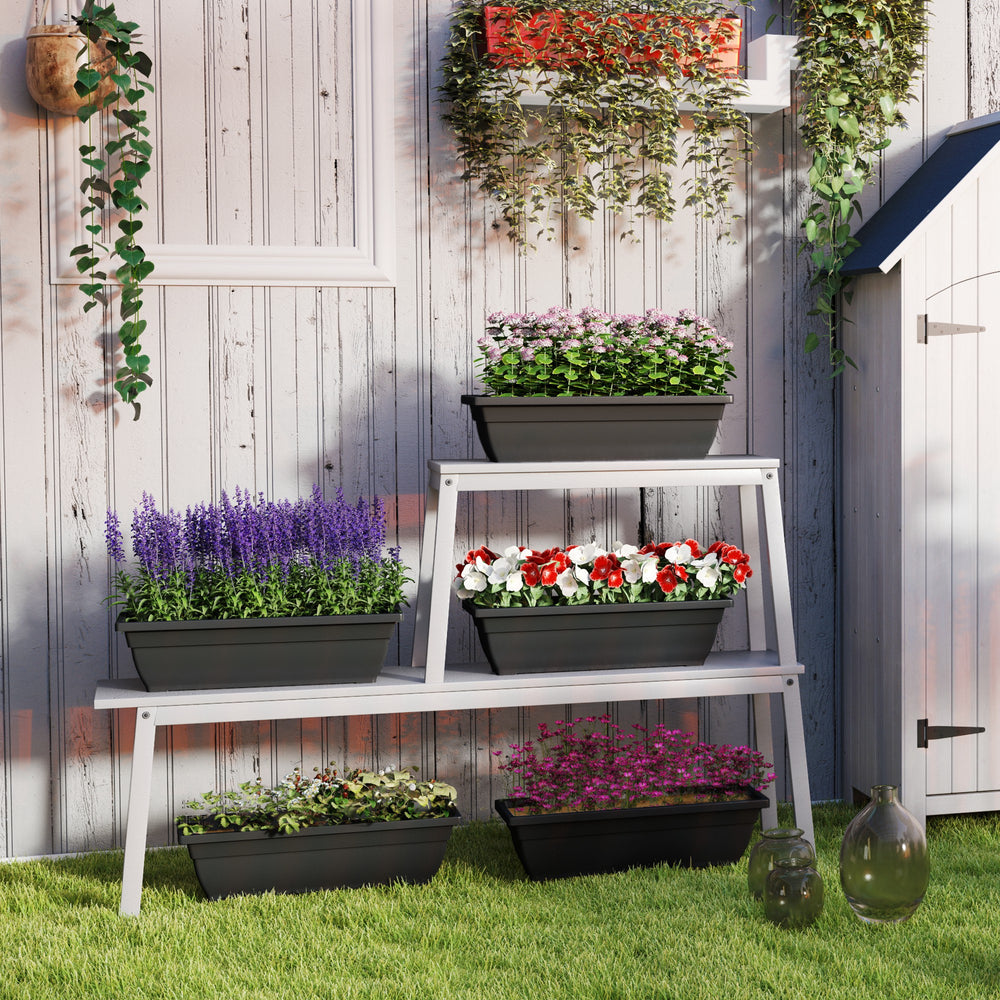 Set of 5 elongated rectangular flower pots, black