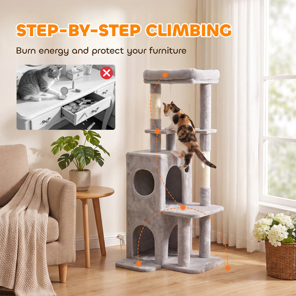 52-inch Cat Tree with Two-Tier Cat Condo, Light Gray