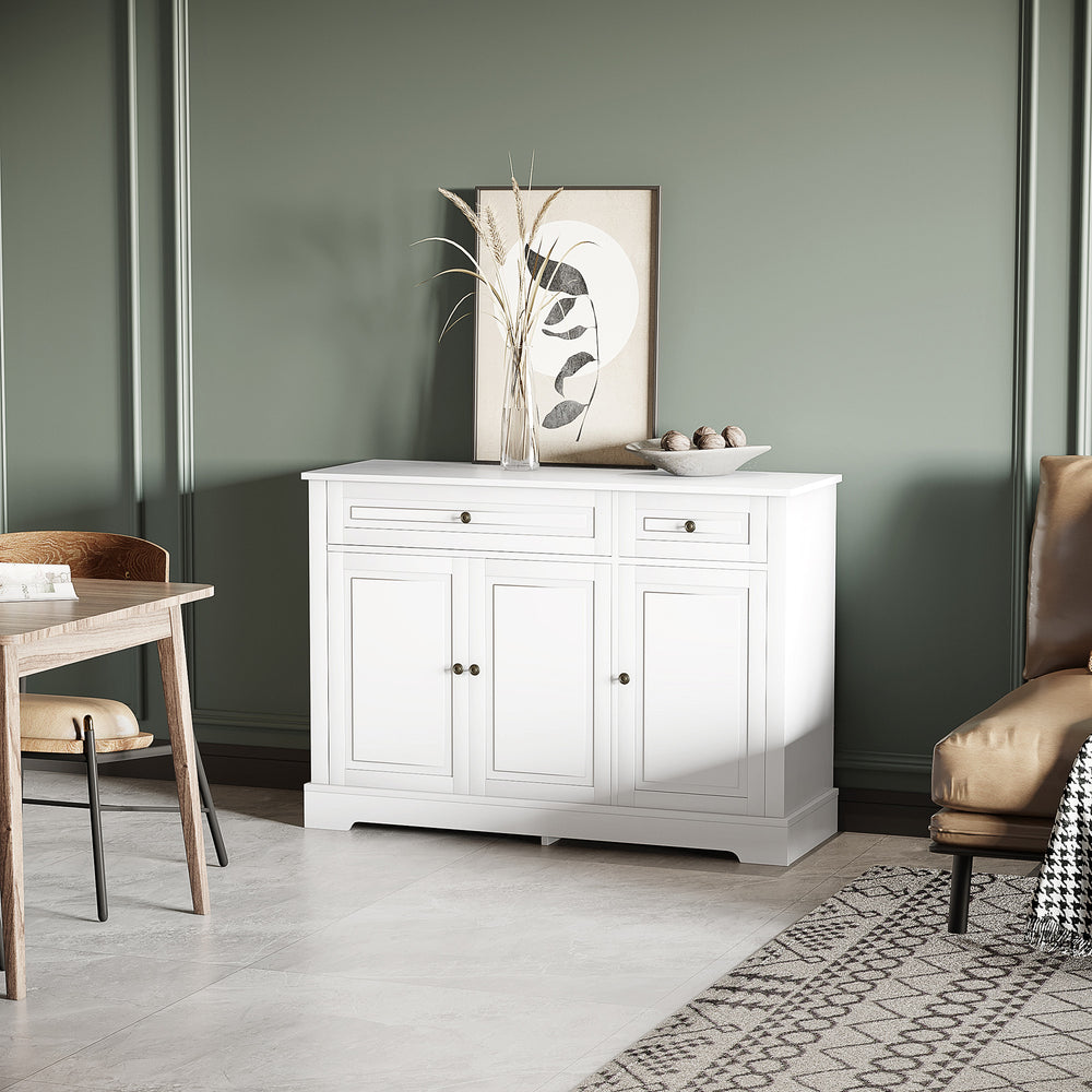 Modern buffet with 2 drawers and adjustable shelves, ideal for the dining room, white.