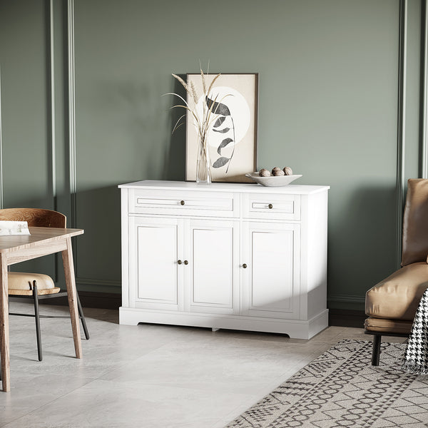 Modern buffet with 2 drawers and adjustable shelves, ideal for the dining room, white.