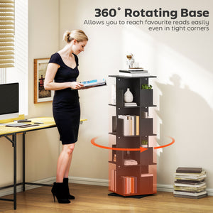 4-Tier 360° Rotating Bookcase with 16 Compartments, Black Wood Grain