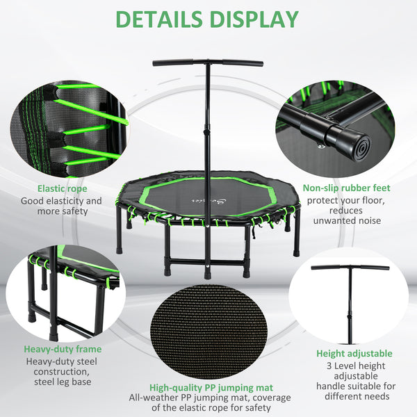 48-inch Mini Trampoline, Foldable, with Adjustable Handlebar, Green