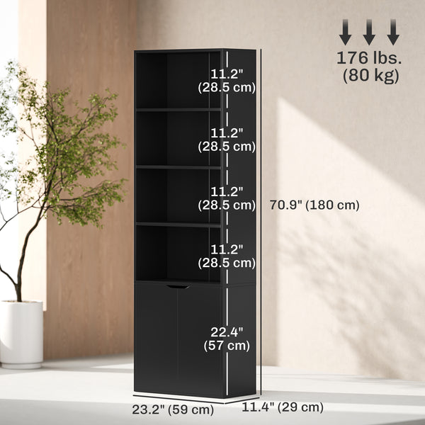 4-Tier Open Bookcase with Doors, Black