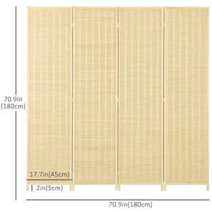 Woven bamboo room divider with 4 folding panels, natural