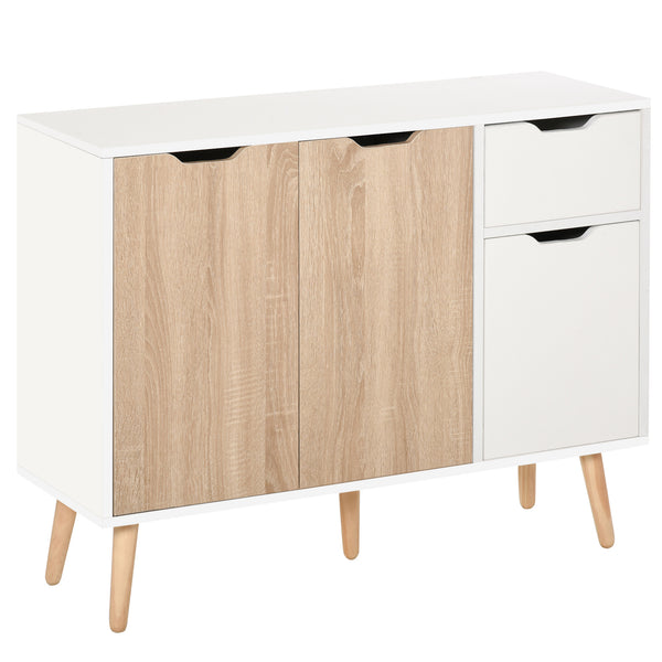 Scandinavian buffet with drawer, white and natural wood