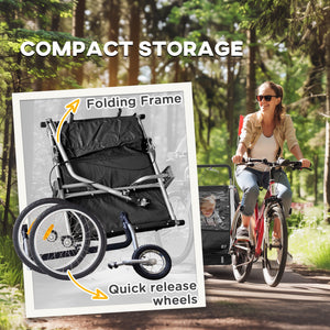 2-in-1 bike trailer with 5-point harness, rubber wheels, storage bag, black