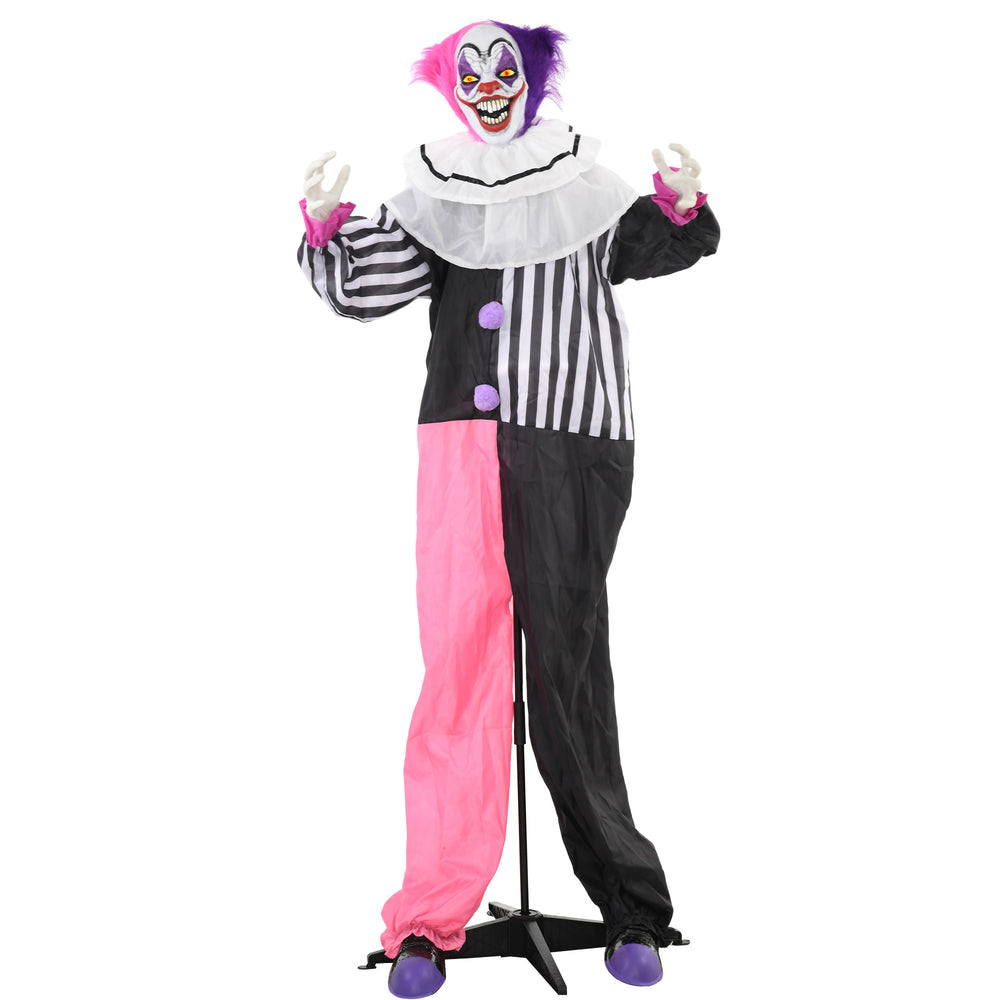68-inch Animated Halloween Clown with Red LED Eyes, Sounds, and Motion – Black, White, and Pink