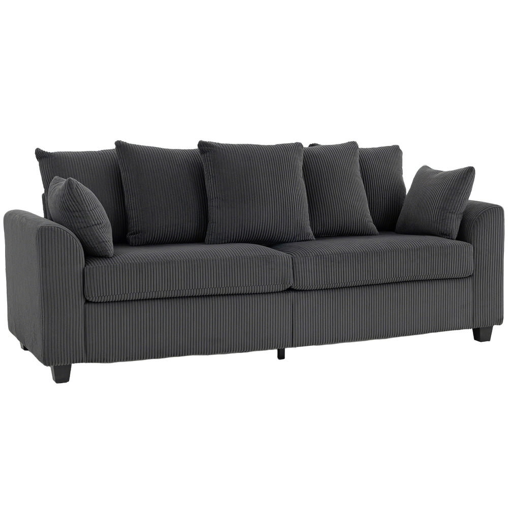 3-seater corduroy sofa with curved armrests and 8 removable cushions, dark grey