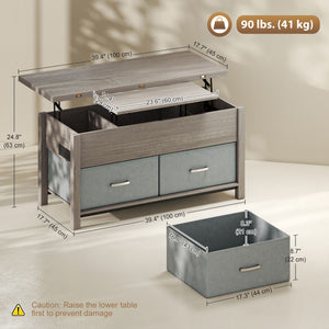 Lift-top extendable coffee table with power outlets, USB ports, and 5 storage compartments – Dark gray