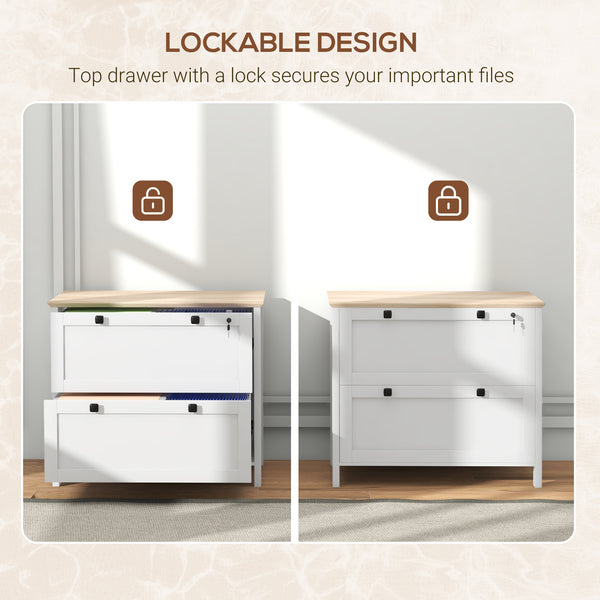 HOMCOM 2 Drawer File Cabinet, Lockable Filing Cabinet with Adjustable Hanging Bar for Letter, A4 and Legal Size, White |