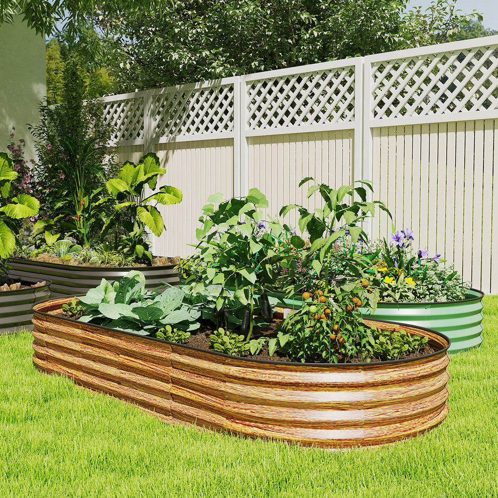 Galvanized raised outdoor planter with metal support, brown