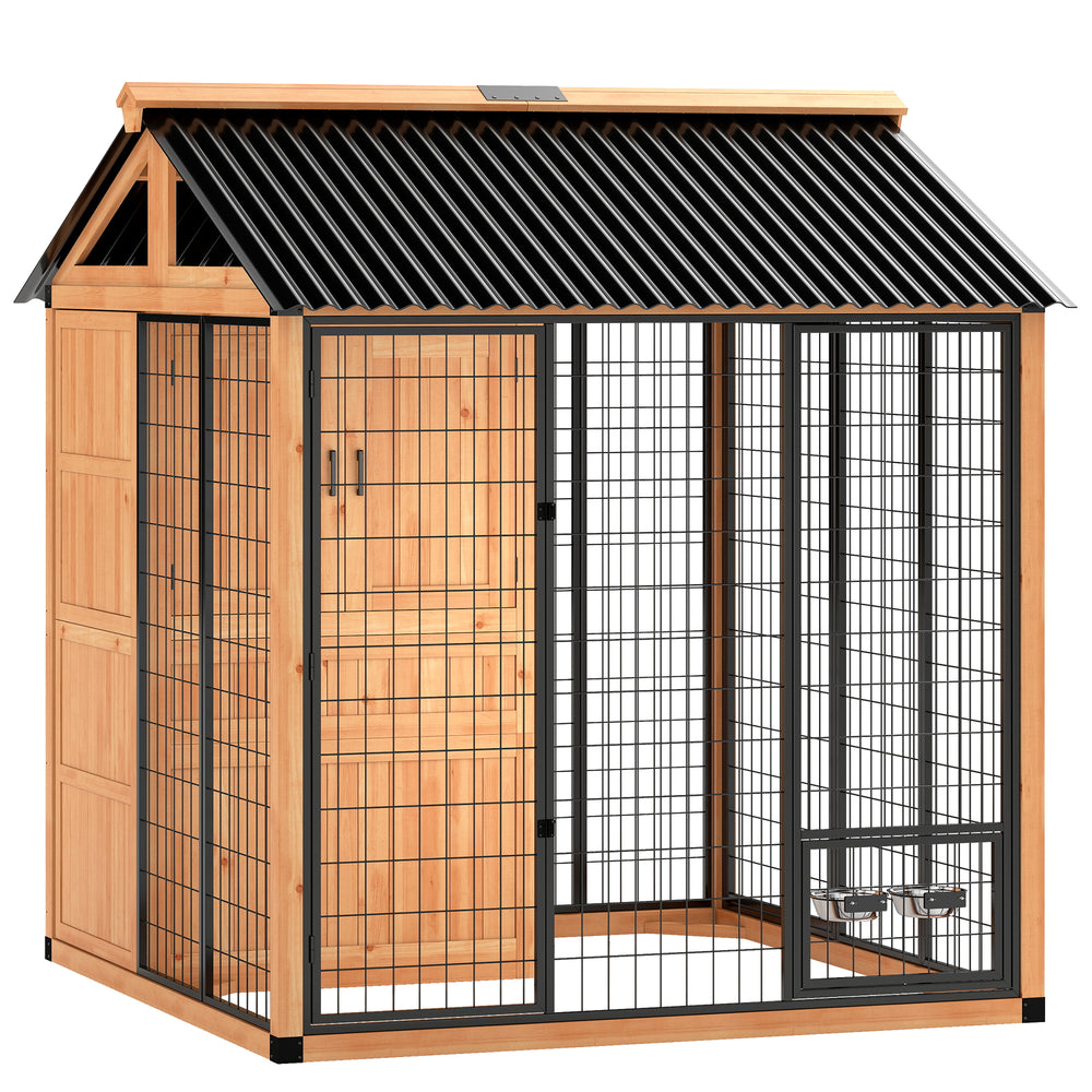 Outdoor kennel with enclosure and storage, 86 in