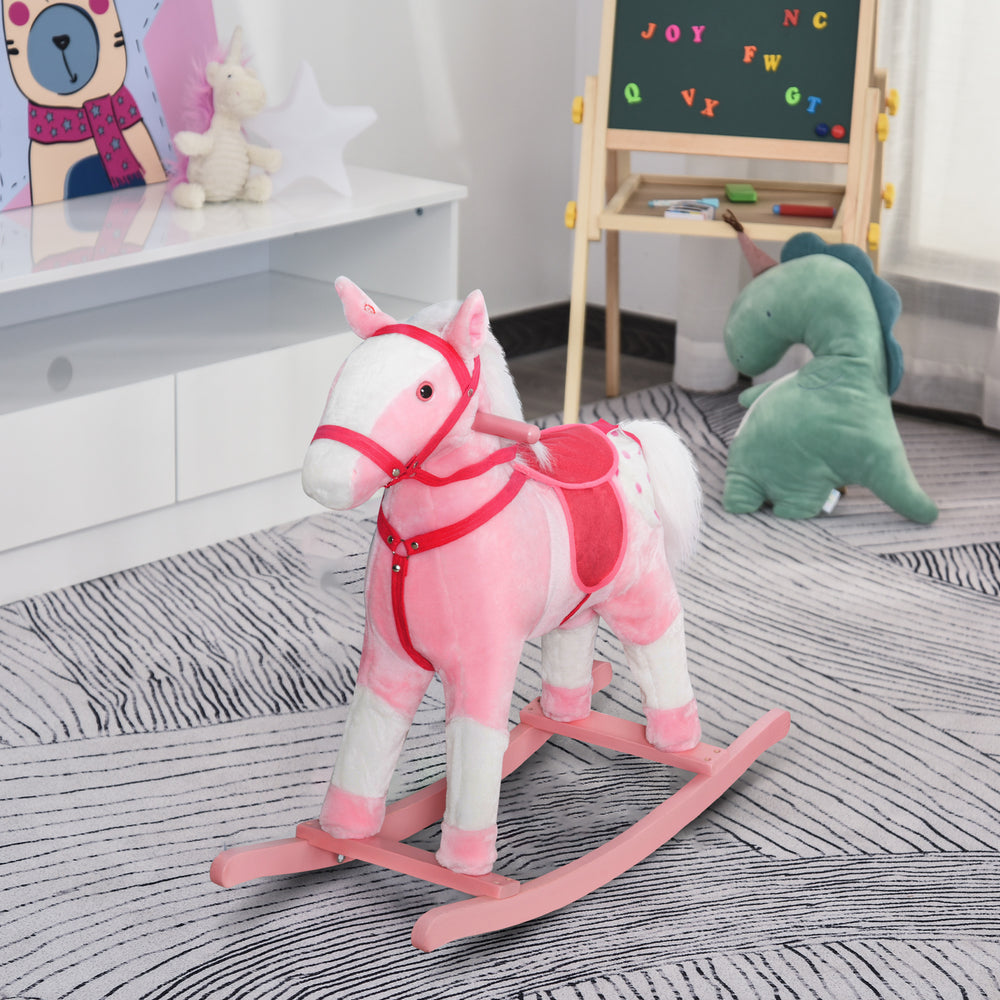 Plush Rocking Horse with Realistic Sound, Light Pink