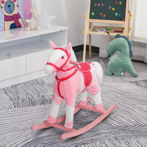 Plush Rocking Horse with Realistic Sound, Light Pink