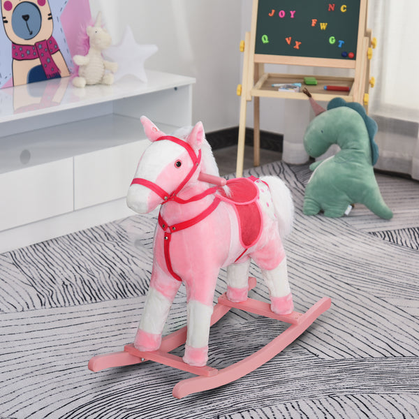 Plush Rocking Horse with Realistic Sound, Light Pink