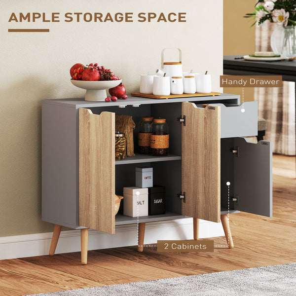 35" sideboard with drawer, grey and natural wood