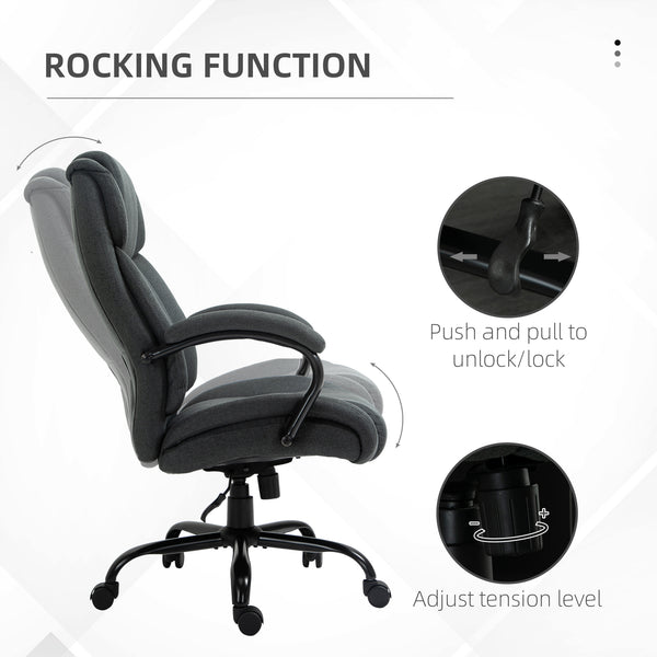 High-capacity office chair with wide seat, pocket springs, and rocking function – Charcoal grey