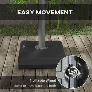 Offset parasol base with lifting wheel 