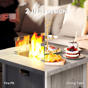 28" 50,000 BTU Gas Fire Pit Table with Cover and Glass Screen, Gray