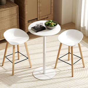 Modern round bar table with steel frame, white
