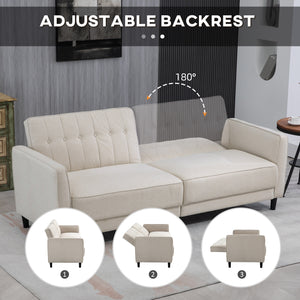 Convertible sofa bed in tufted fabric with adjustable backrest, beige