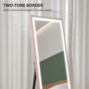 64" LED full-length mirror with adjustable lighting and two-tone white and pink frame