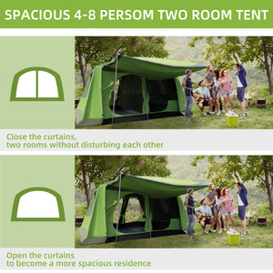 Tunnel Tent with Porch, Two Rooms, Lamp Hook, Portable Carry Bag, Green