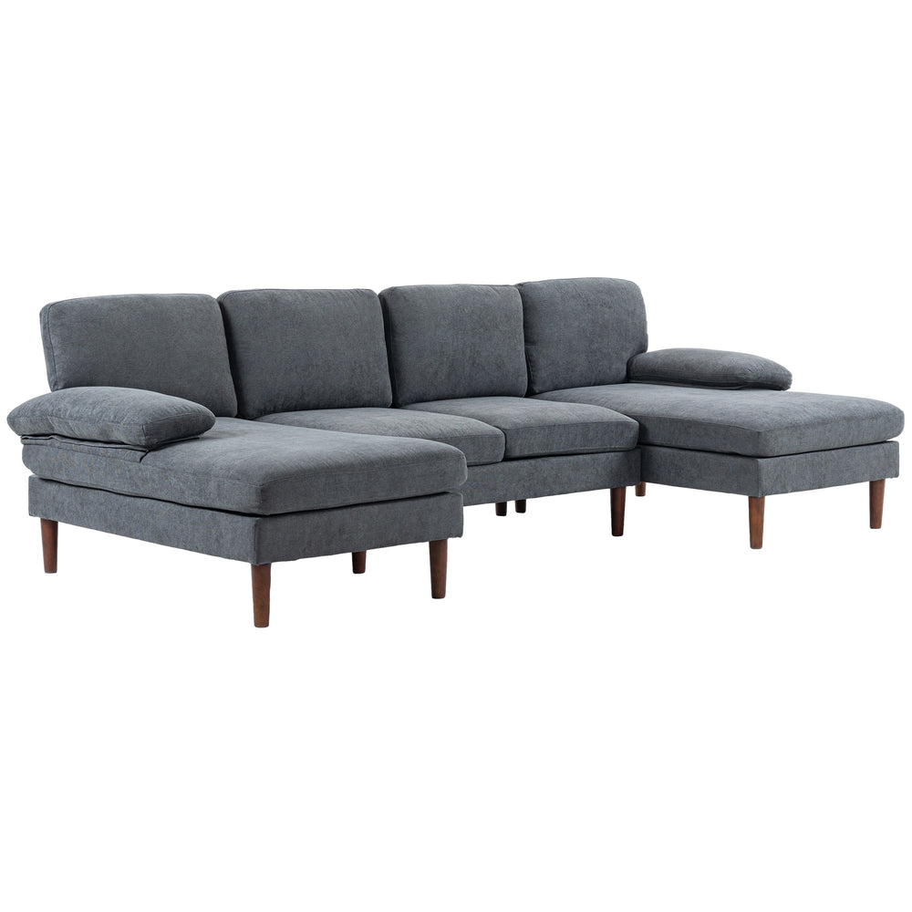 Modern 4 seater sofa with wooden legs, dark grey
