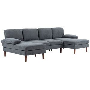 Modern 4 seater sofa with wooden legs, dark grey