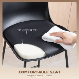 Set of 2 modern faux leather bar stools, counter height, black