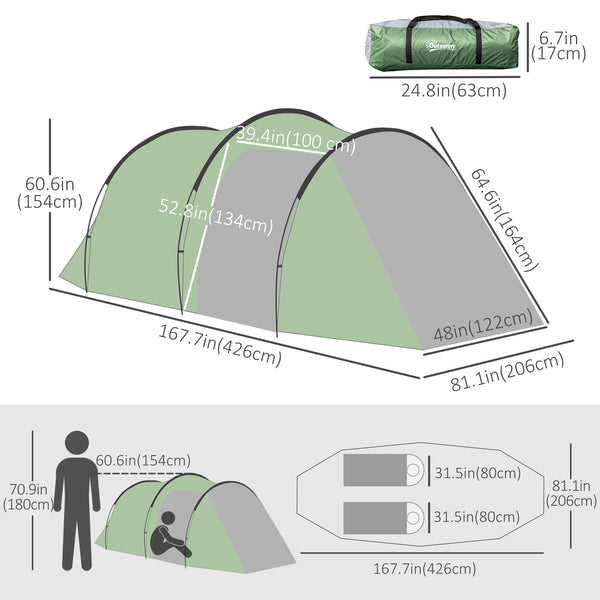 Pop-up Camping Tent with Vestibule, Waterproof, for 2-3 Persons, Dark Green