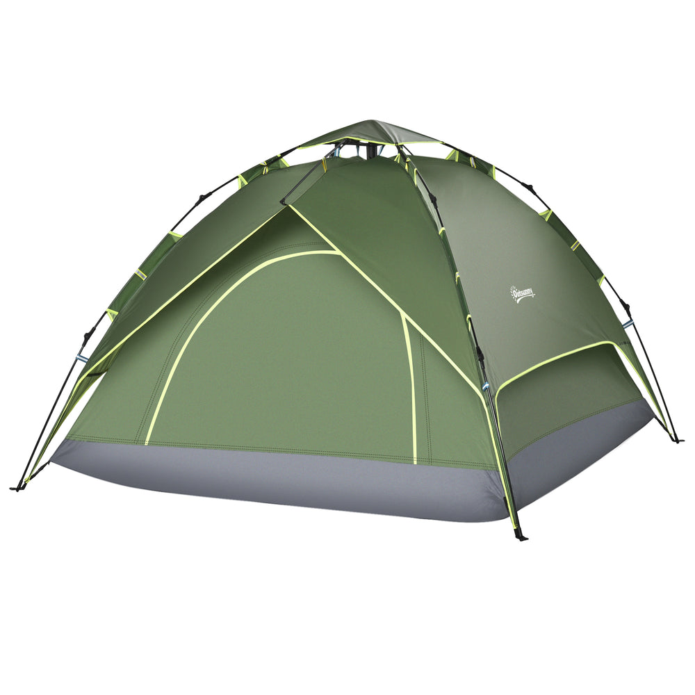 3-person family tent, 1000mm waterproof, with integrated groundsheet and carry bag, dark green