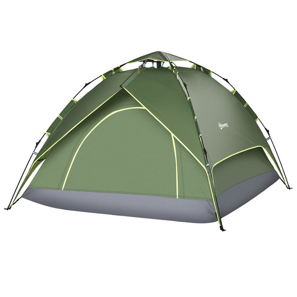 3-person family tent, 1000mm waterproof, with integrated groundsheet and carry bag, dark green