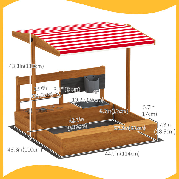 Wooden sandbox with seat and storage, for children aged 3 to 7, red