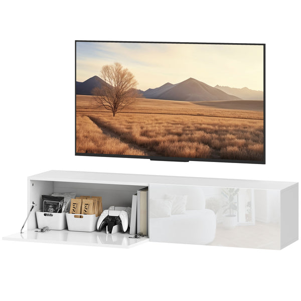 Wall-mounted TV cabinet with storage for TVs up to 65 inches, white