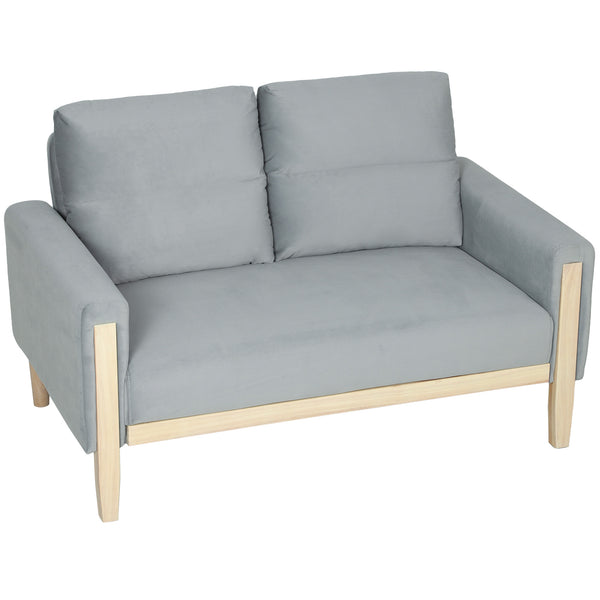 2-seater velvet sofa with solid wood legs, grey