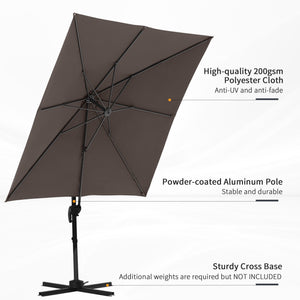 8-foot square cantilever parasol with cross base, light brown