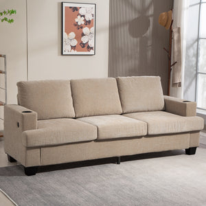 3-seater sofa with USB ports and cup holders, light brown