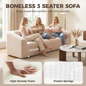 Beige chenille 3-seater sofa, 89"
