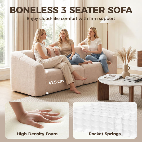 Beige chenille 3-seater sofa, 89"