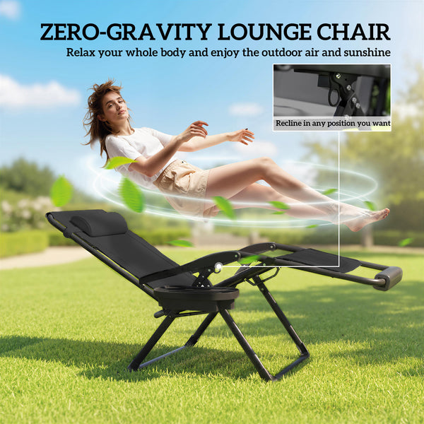 Zero Gravity Chair, Reclining Outdoor Lounger Chair with Cup Holder, 400 LBS Capacity, Black