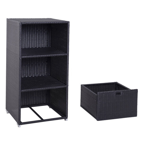 Outdoor storage cabinet in woven rattan with drawer, dark brown