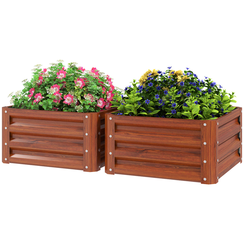 Raised vegetable garden with galvanized steel frame, dark brown wood look