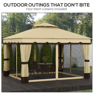 10 x 12 double-roofed gazebo with mosquito netting and curtains