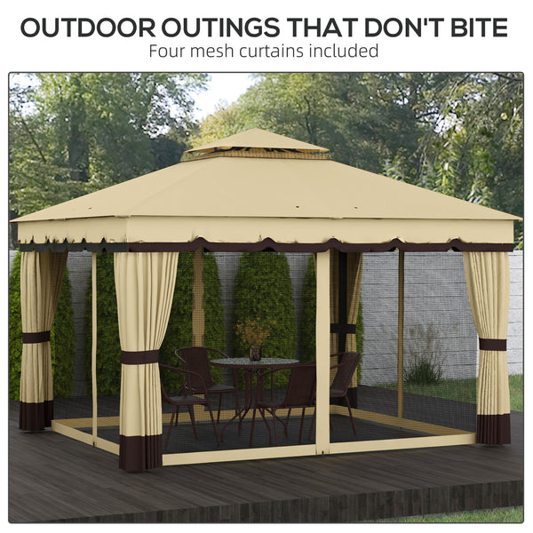10 x 12 double-roofed gazebo with mosquito netting and curtains
