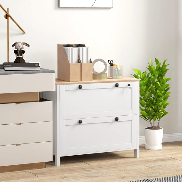 HOMCOM 2 Drawer File Cabinet, Lockable Filing Cabinet with Adjustable Hanging Bar for Letter, A4 and Legal Size, White |