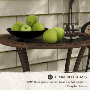 Outdoor rattan dining table with 2-tier storage shelf, brown