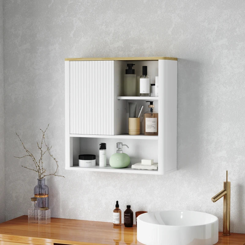 Medicine cabinet with fluted panel, curved with adjustable shelves, white