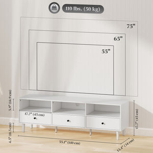 TV stand up to 75 inches with 3 storage shelves and 3 drawers, white