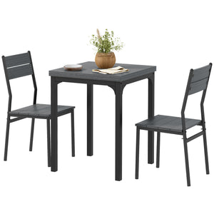 3-piece dining set for 2 with metal legs, grey wood effect